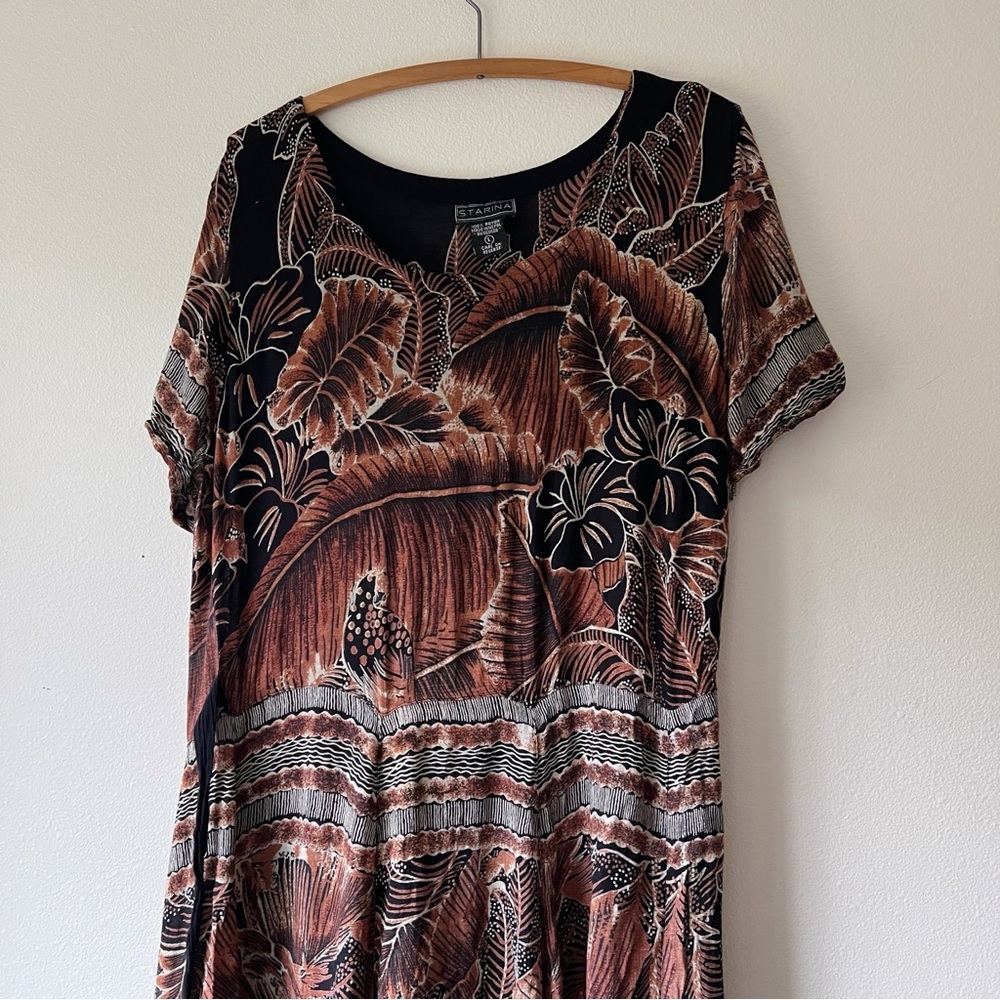 Vintage Y2K boho botanical brown‎ black maxi dress size L